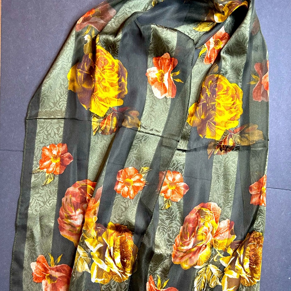 Adrienne Vittadini floral and striped scarf rose roses leaf damask